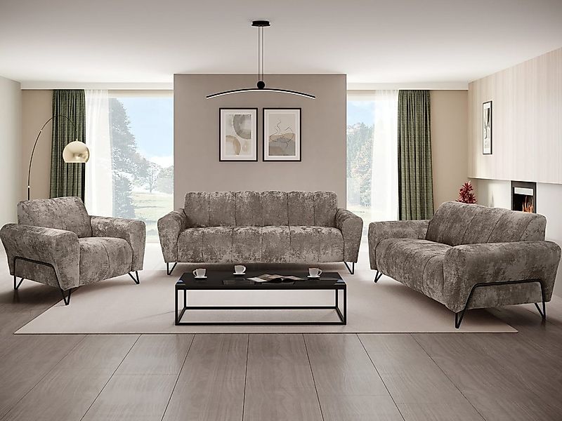 Beautysofa Polstergarnitur mit Metallbeine in schwarzer VOLARE, 3-Sitzer So günstig online kaufen