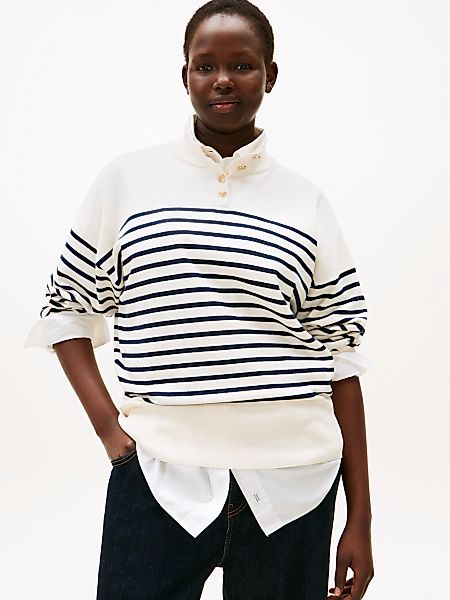 Tommy Hilfiger Curve Stehkragenpullover "CRV CO JERSEY GOLD BTN MK-NK SWT" günstig online kaufen