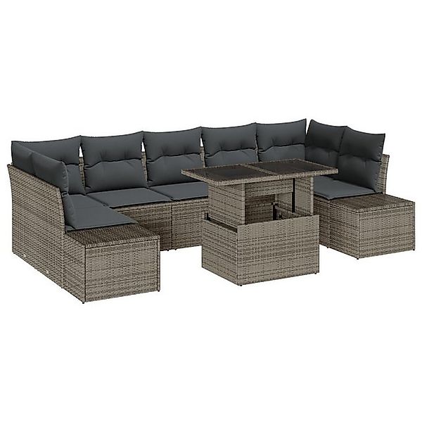 vidaXL Loungesofa 8-teiliges Gartensofa-Set mit Kissen Grau Poly Rattan, 8 günstig online kaufen