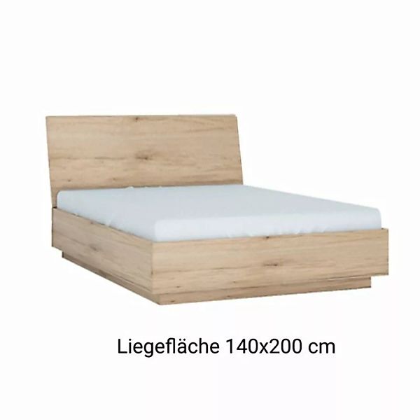 Bettgestell mit Bettkasten, Liegefläche 140x200 cm SANFORD-129 in Eiche hel günstig online kaufen