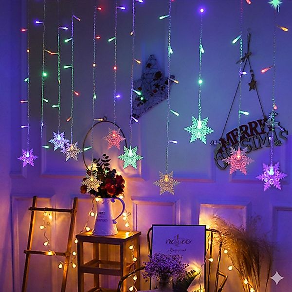 Sunicol Lichterkette Schneeflocke Weihnachtendeko LED Lichtervorhang, günstig online kaufen
