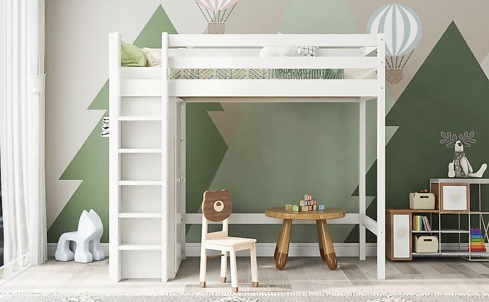 WISHDOR Kinderbett Hochbett mit Kleiderschrank und 6 Regalen (90x200 cm -20 günstig online kaufen