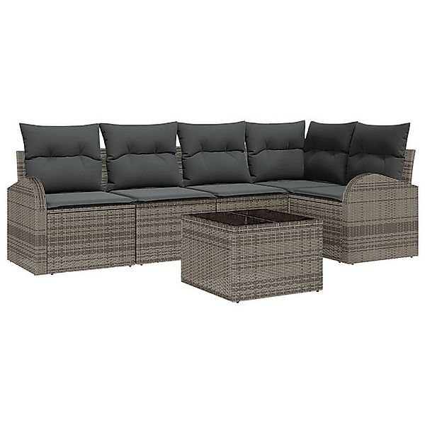 vidaXL Loungesofa 5-tlg. Garten-Sofagarnitur mit Kissen Schwarz Poly Rattan günstig online kaufen