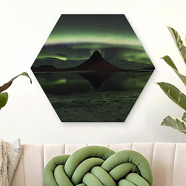 Hexagon-Holzbild Polarlicht in Island günstig online kaufen