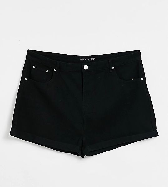 I Saw It First Plus – Mom-Shorts mit umgeschlagenem Saum in Schwarz günstig online kaufen