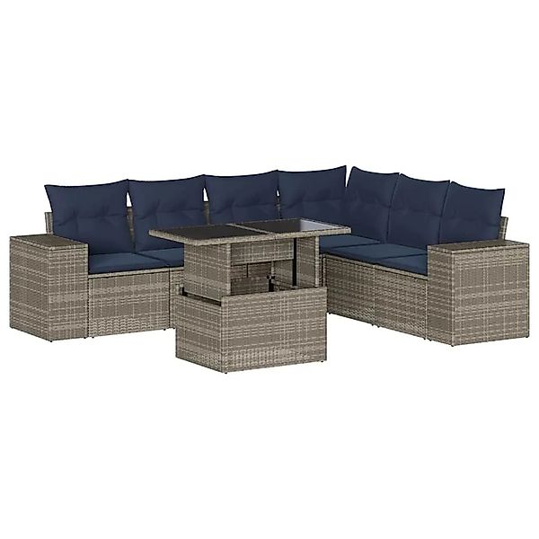 vidaXL 7-Tlg Gartensofa-Set mit Kissen Grau Polyrattan 3269191 günstig online kaufen