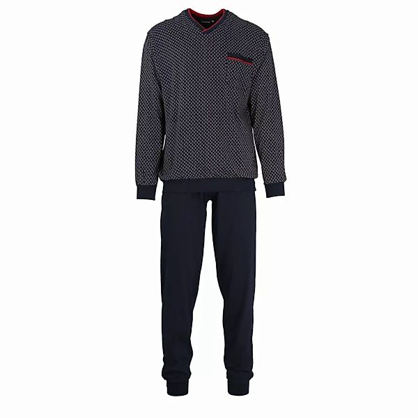 GÖTZBURG Herren Schlafanzug lang - Pyjama V-Ausschnitt, Pure Cotton Marine günstig online kaufen