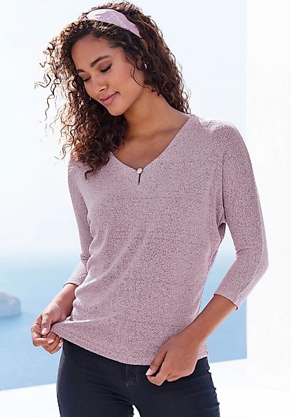 LASCANA 3/4-Arm-Shirt "mit Strassknopf in Blütenform", aus leichtem Feinstr günstig online kaufen