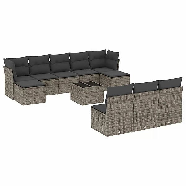 vidaXL 11-tlg Garten-Sofagarnitur mit Kissen Grau Poly Rattan Modell 26 günstig online kaufen