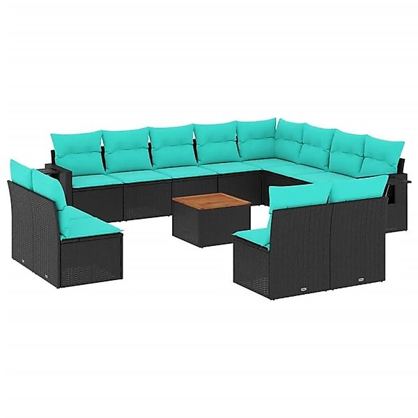 vidaXL 13-Tlg Gartensofa-Set mit Kissen Schwarzes Polyrattan 3224811 günstig online kaufen