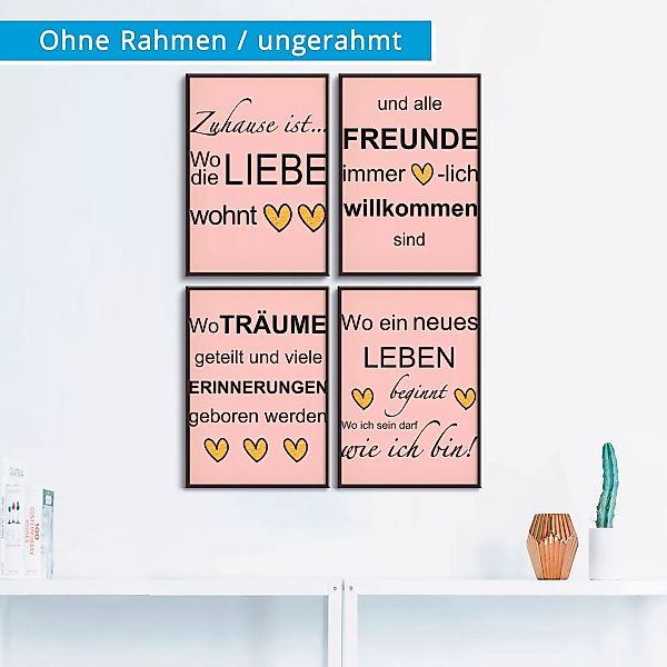 Artland Poster "Wo die Liebe wohnt", Sprüche & Texte, (4 St.), Poster, Wand günstig online kaufen