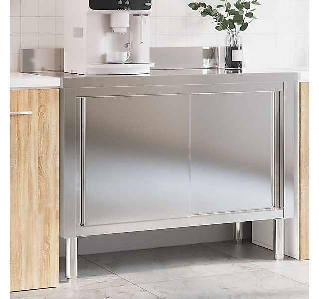 vidaXL Bartisch, Küchen-Arbeitstisch mit Schiebetüren Edelstahl günstig online kaufen