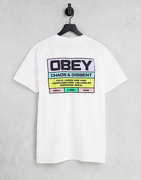 Obey – Strapazierfähiges T-Shirt in Weiß mit Rückenprint günstig online kaufen