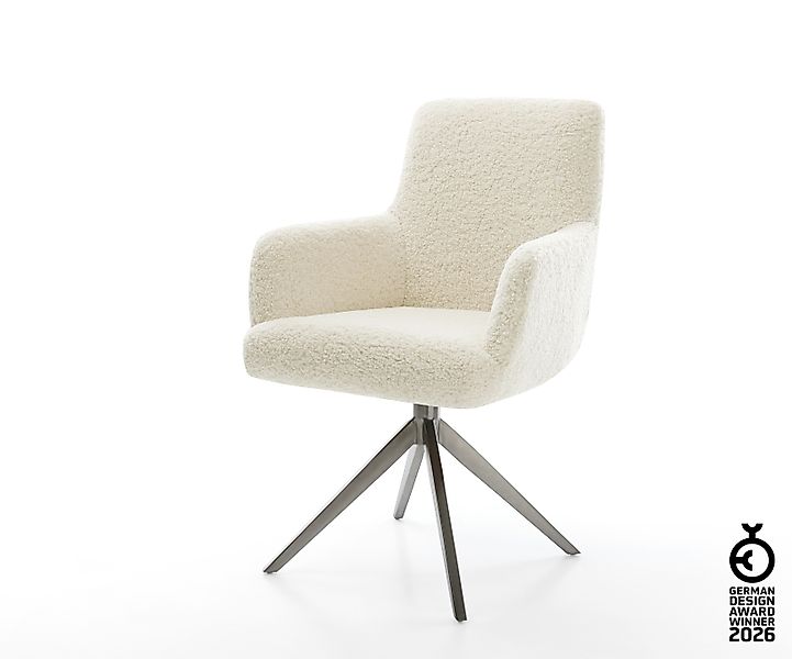 Drehstuhl Heira-Flex mit Armlehnen Teddystoff Beige Kreuzgestell breit Grap günstig online kaufen