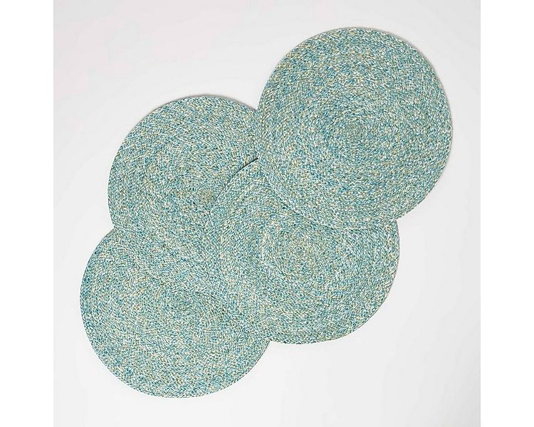 Homescapes Platzset Tischset grün im 4er-Set, 40 cm – 4x Platzset rund gefl günstig online kaufen