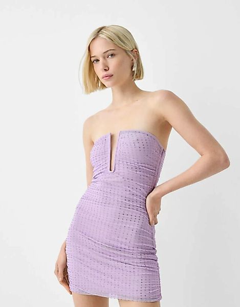 Bershka Minikleid Aus Mesh Mit Raffung Damen S Violett günstig online kaufen