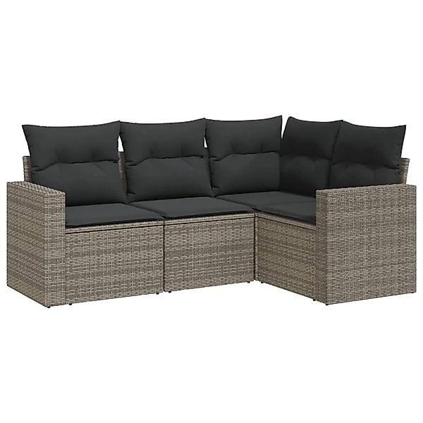 vidaXL 4-Tlg Garten-Sofagarnitur mit Kissen Grau Poly Rattan 3251247 günstig online kaufen