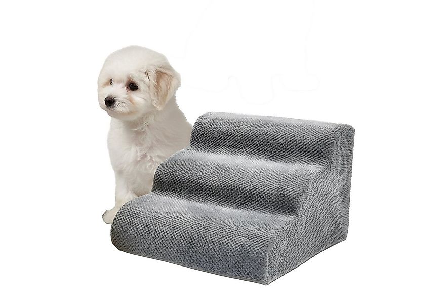relaxdays Haustiertreppe Hundetreppe mit 3 Stufen, Hellgrau günstig online kaufen