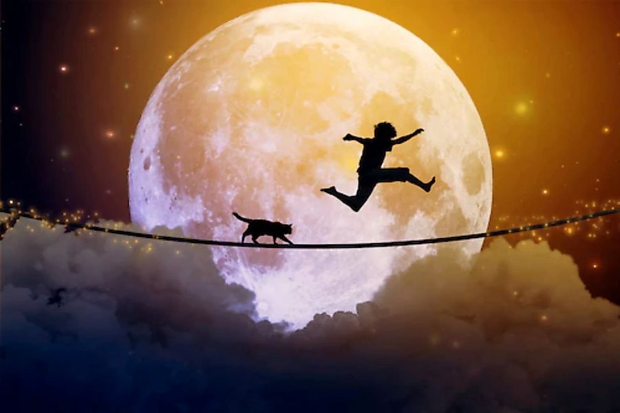 Papermoon Fototapete »VOLLMOND-MOND WOLKEN STERNE HIMMEL NATUR SURREAL DEKO günstig online kaufen