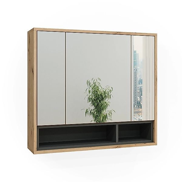 Vicco Badspiegelschrank Beatrice Eiche/Anthrazit 80 x 72 cm günstig online kaufen