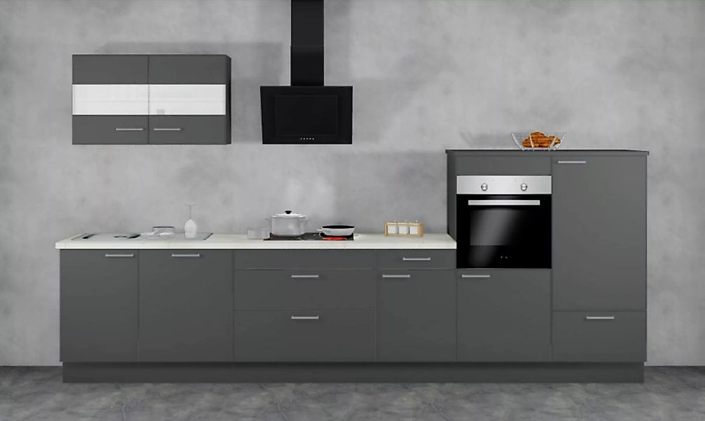 Einbauküche MANKAFIT 11 Anthrazit - Schränke montiert/ Küchenzeile 370 cm m günstig online kaufen