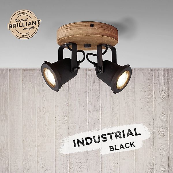 Brilliant Spotrondell Inge 2-flammig Holz dunkel und Schwarz günstig online kaufen