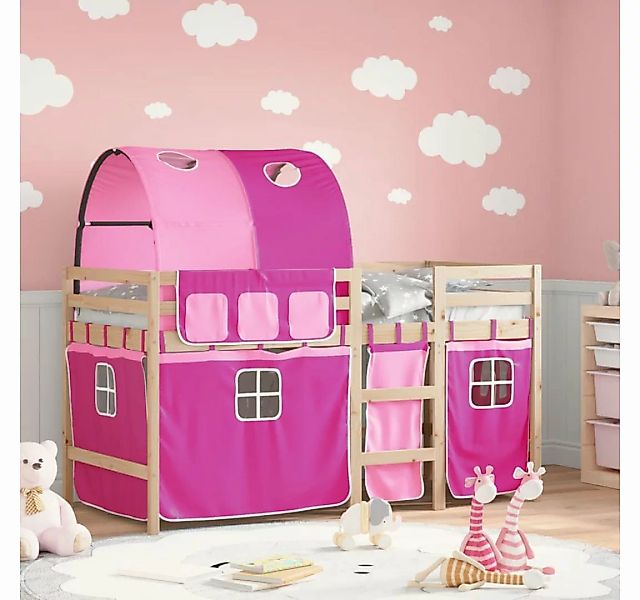 vidaXL Kinderbett Kinderhochbett mit Tunnel Rosa 90x200 cm Massivholz Kiefe günstig online kaufen