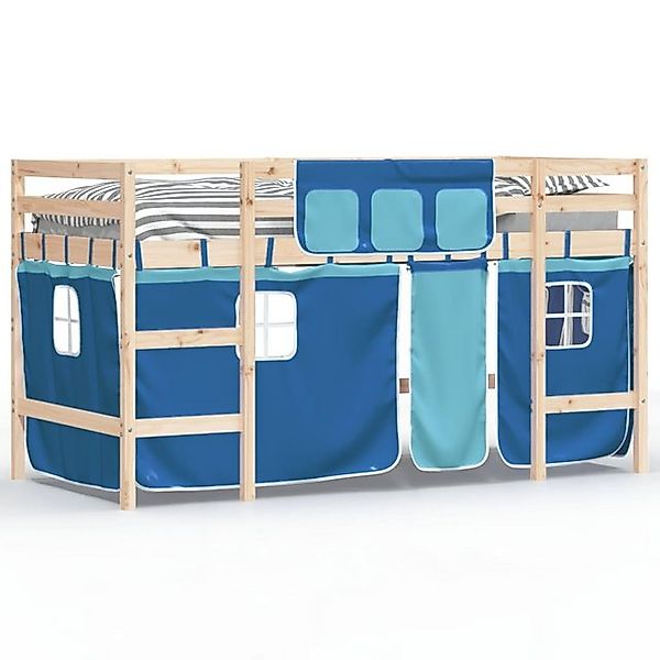 vidaXL Kinderbett Kinderhochbett mit Vorhängen Blau 90x190 cm Massivholz Ki günstig online kaufen