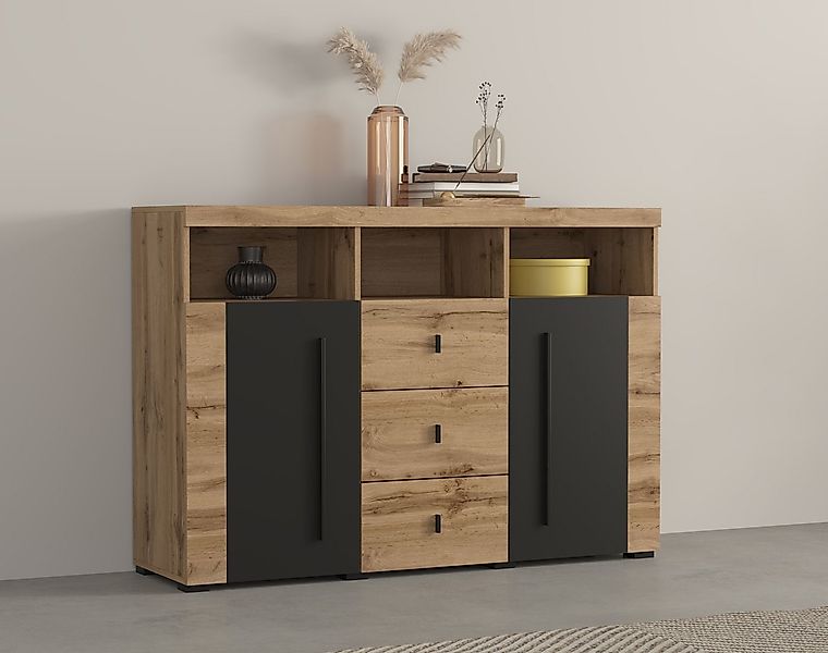 OTTO home Sideboard Roger,Breite 132cm, stilvolle Schrank, 2 Holztüren 3 Sc günstig online kaufen