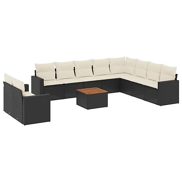 vidaXL 11-Tlg Garten-Sofagarnitur mit Kissen Schwarz Poly Rattan 3256525 günstig online kaufen