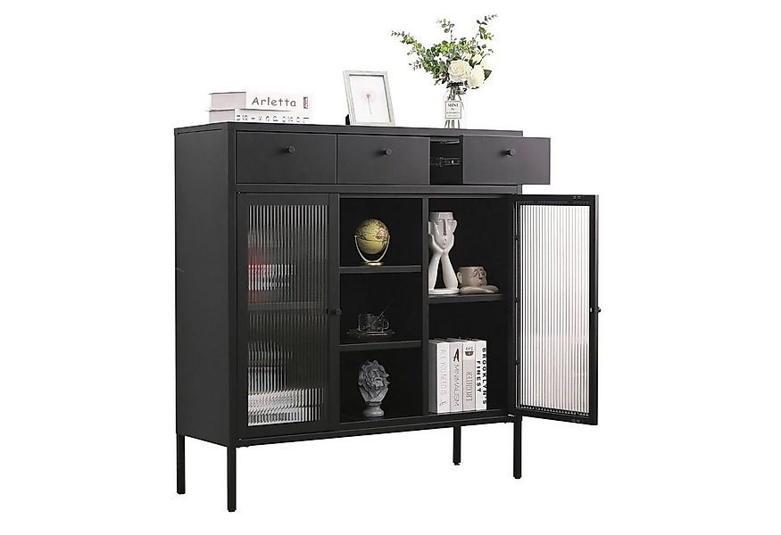 Mein-Regal Highboard PARIS, Schwarz, Kommode Regal Metall Breite 105 cm 2 G günstig online kaufen