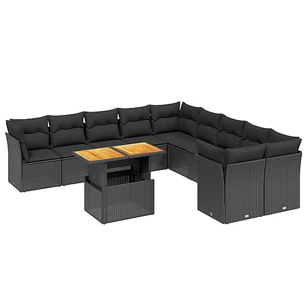 vidaXL 11-Tlg Garten-Sofagarnitur mit Kissen Schwarz Poly Rattan 3271041 günstig online kaufen