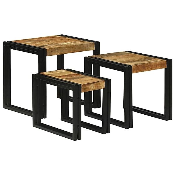 vidaXL Nestingtisch 3-Tlg Braun und Schwarz Raues Mango-Massivholz 4104727 günstig online kaufen
