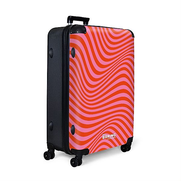 NoBoringSuitcases.com© Hartschalen-Trolley Rot mit rosa Wellenlinien günstig online kaufen