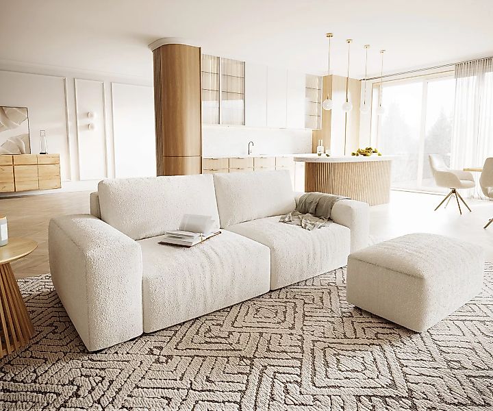 Big-Sofa Lanzo XL 270x130 cm Bouclé Creme-Weiß mit Hocker günstig online kaufen