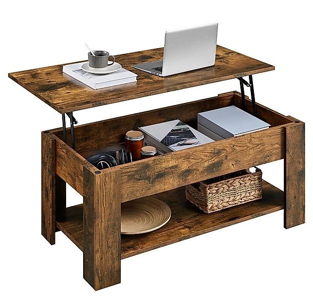 Yaheetech Couchtisch Höhenverstellbarer Kaffeetisch mit Verstecktem Staurau günstig online kaufen