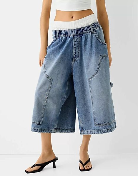Bershka Jeans-Bermudas Im Baggy-Hosen-Stil Mit Farblich Abgesetztem Bund Da günstig online kaufen