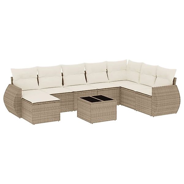 vidaXL 9-Tlg Garten-Sofagarnitur mit Kissen Beige Poly Rattan 3254105 günstig online kaufen