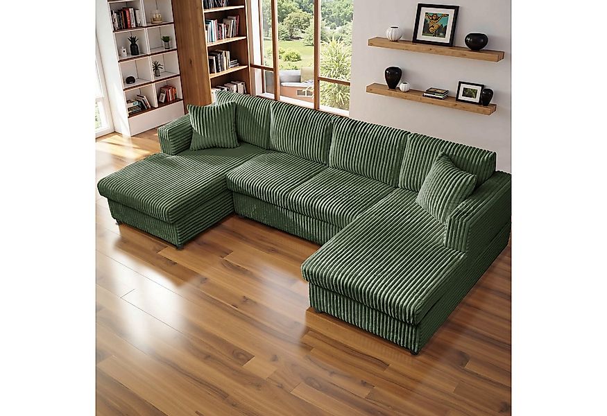 YHL Voyura Big-Sofa Ecksofa YHL Voyura U-Form grün - Corduroy, Wohnlandscha günstig online kaufen