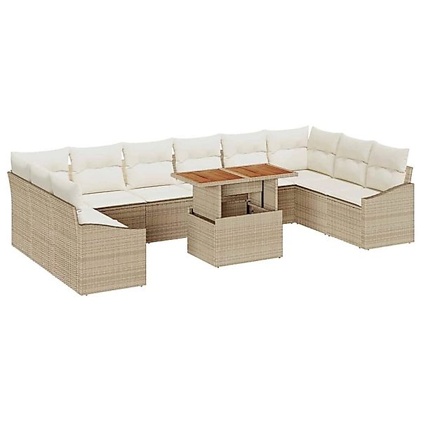 vidaXL Garten-Sofa-Set mit Speicher 11-Tlg Beige Poly Rattan 3358626 günstig online kaufen