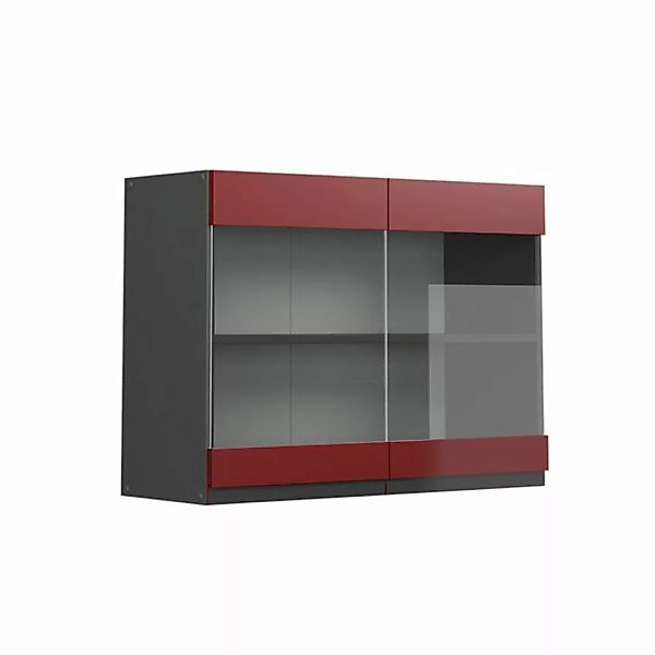 Vicco Glashängeschrank Hängeschrank J-Shape 80 cm Anthrazit/Rot günstig online kaufen