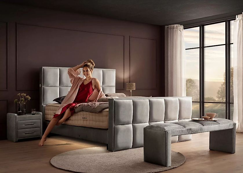 BettCo Boxspringbett Luxus Keno (in Grau Velvet Samt, 140 x 200 cm), Hotelm günstig online kaufen