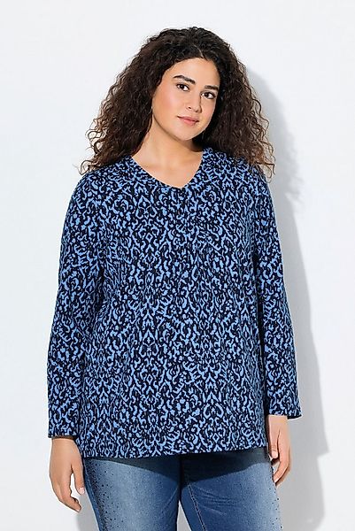 Ulla Popken Longsleeve Shirt Zierfalten A-Linie V-Ausschnitt Langarm. günstig online kaufen