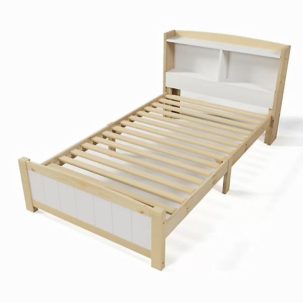 Yemaster Einzelbett Massivholz Einzelbett Stauraum-Kopfteil Bett,90 x 200 c günstig online kaufen