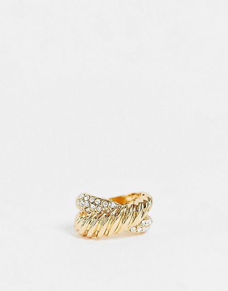 DesignB London – Breiter, verdrehter Ring in Gold-Pavé-Goldfarben günstig online kaufen