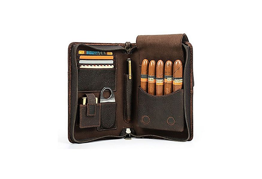 YUBRO-STUDIO Tabakbeutel Echtes Leder Zigarrenetui 5 Steckplätze Handgelenk günstig online kaufen