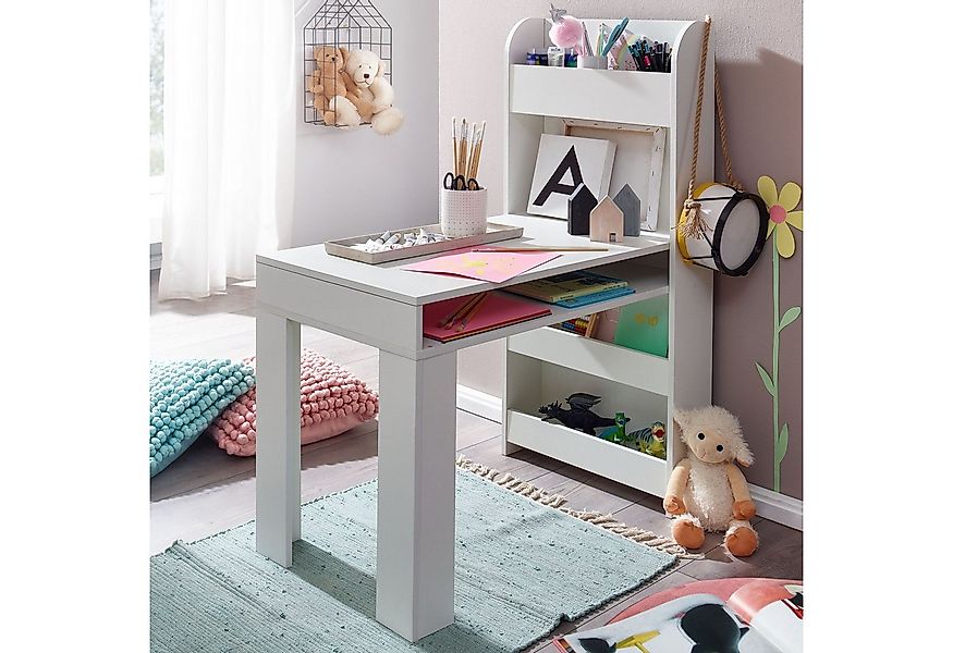 FINEBUY Kinderschreibtisch FB72007 Weiß 90x50x110 cm Schülerschreibtisch Ti günstig online kaufen