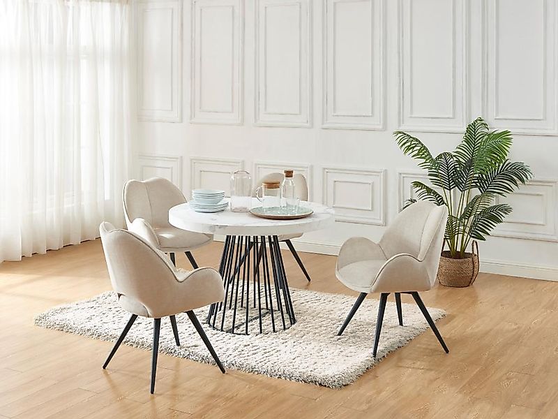 Esstisch ausziehbar - 2 bis 12 Personen - MDF & Stahl - Marmor-Optik Weiß & günstig online kaufen