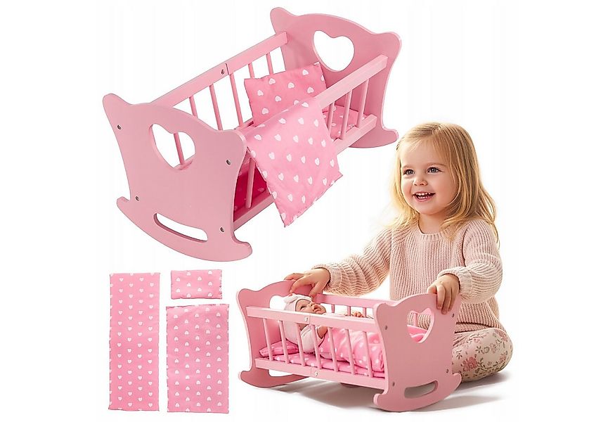 Green Series Puppenwiege Holzpuppenwiege mit Bettwäsche – Rollenspielspaß – günstig online kaufen
