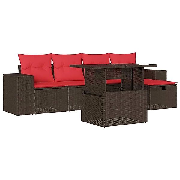 vidaXL 6-Tlg Gartensofa-Set mit Kissen Braun Polyrattan 3275294 günstig online kaufen